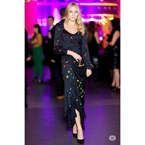 NWT Rococo Sand black & sequin star embellished satin effect maxi dress, S